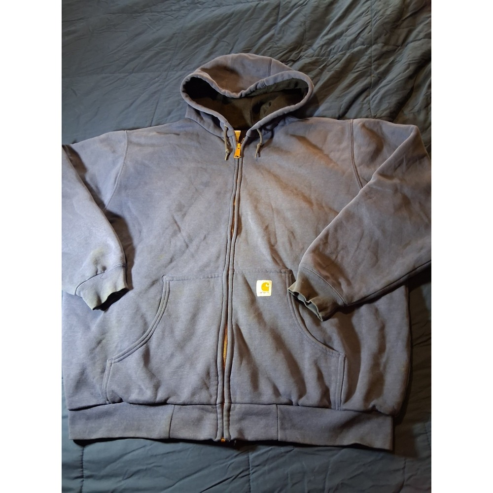 Vintage Carhartt Mens Thermal Lined Full Zip K129 NVY Hoodie Size 3X Sunfaded
